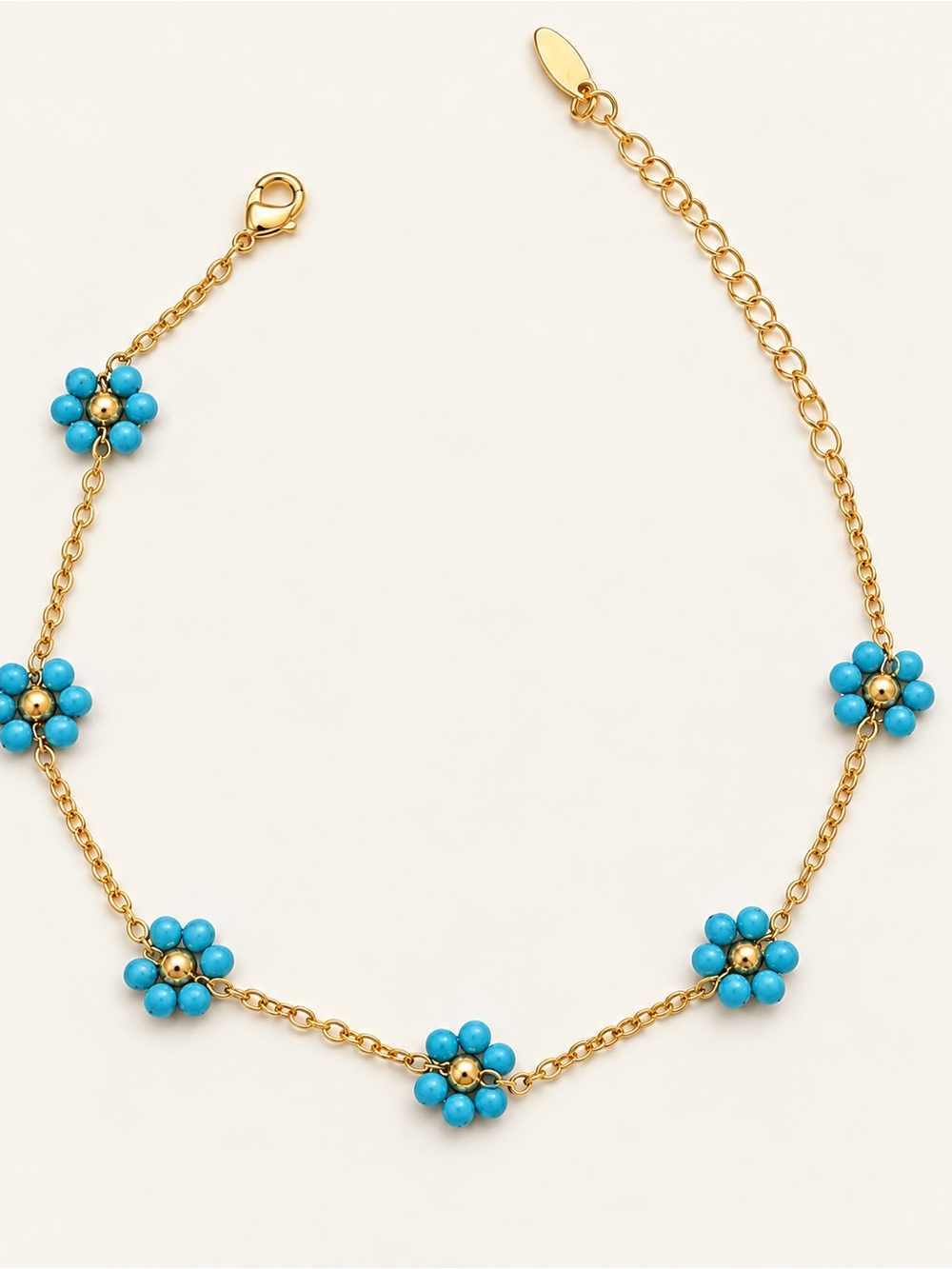 3/$40! Blue Crystal Flower 14k Gold Plated Anklet Water Resistant Summer Jewelry